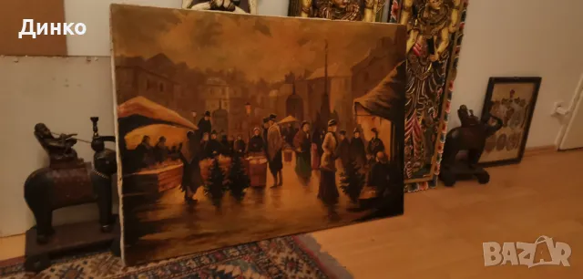 Стара маслена картина 100см.-70см. рисувана върху платно., снимка 6 - Антикварни и старинни предмети - 50041670