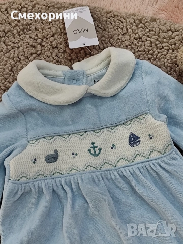 Нов велурен бебешки гащеризон Marks and Spencer за момченце 0-3 месеца , снимка 5 - Бебешки гащеризони - 53015516