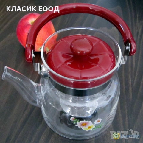 Огнеупорен стъклен чайник с цедка 1,8 л.