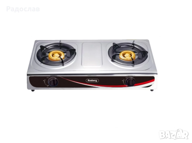 Котлон газов двоен Rosberg R51454AD, 30 mbar, Неръжд, стомана, Чугунени горелки, 2 ГОДИНИ ГАРАНЦИЯ.