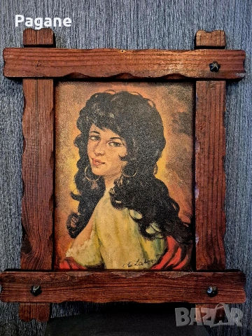 Ретро портрет на девойка – Мирко Лалович (M. Lalovic), Югославия – Винтидж, снимка 2 - Картини - 53570527