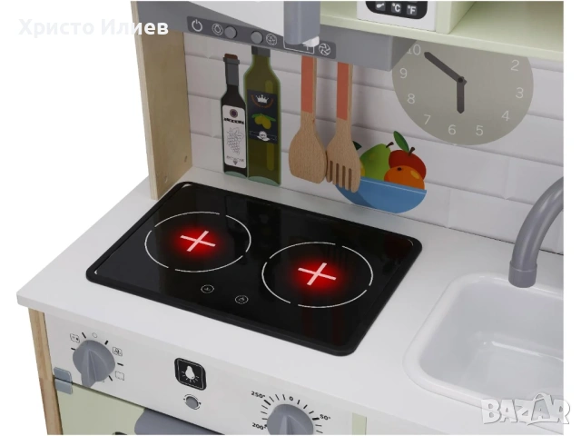 Детска Дървена Кухня Малкия Готвач Звуци Светлини Аксесоари, снимка 4 - Играчки за стая - 53793275