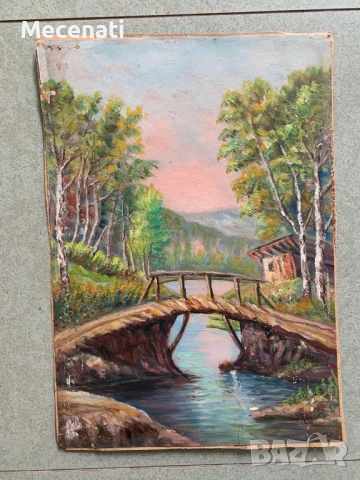 ВИКТОР ПОПОВ Масло/картон "Тетевенско - пейзаж" , снимка 10 - Картини - 53122724