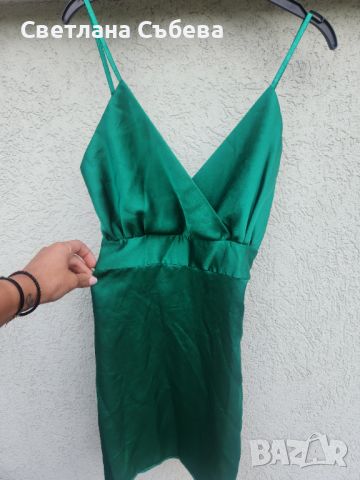 Сатенена рокля в зелено , снимка 1 - Рокли - 45926494