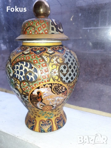 Голяма стара антикварна ваза Сатцума Satsuma рисувана релеф, снимка 3 - Антикварни и старинни предмети - 53445252