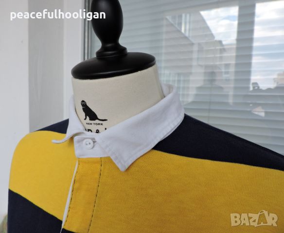 Polo Ralph Lauren Vintage 90’s Pique Rugby Shirt Men’s Yellow/Blue Striped XL, снимка 5 - Блузи - 45265055