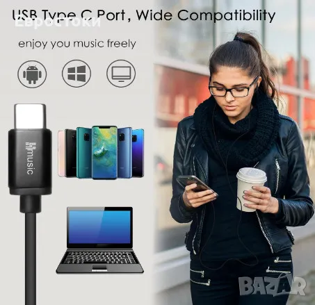 Слушалки Hmusic, USB C кабелни шумоизолиращи слушалки за сън, снимка 3 - Слушалки и портативни колонки - 47241003