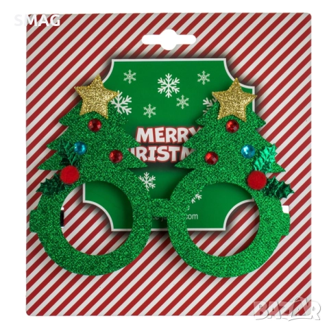 Коледни очила с елхи зелен златист брокат_1242813, снимка 3 - Други - 52732143