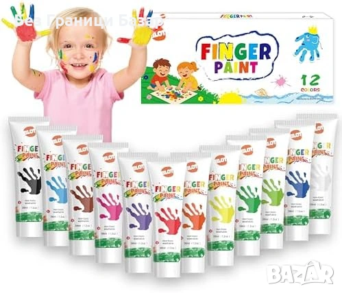 Нови Нетоксични миещи се бои за пръсти 12 цвята комплект 3+ деца игра