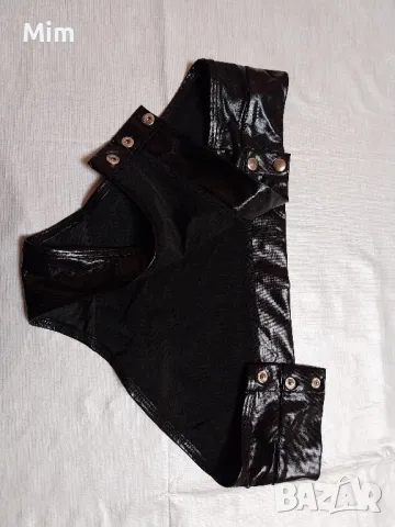 М Черна кожена бикина с копчета тик так , снимка 8 - Бельо - 49552587