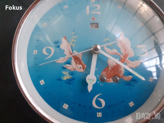 Стар китайски анимиран часовник будилник с рибки, снимка 3 - Антикварни и старинни предмети - 53285966