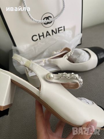 Бели обувки с перли на малък ток Шанел Chanel , снимка 4 - Дамски обувки на ток - 45782890