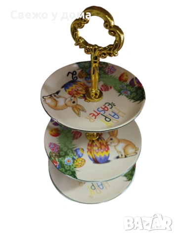 Великденско плато на 3 нива зайче с великденско яйце. Диаметър: 14,18,20см, снимка 4 - Декорация за дома - 54078955