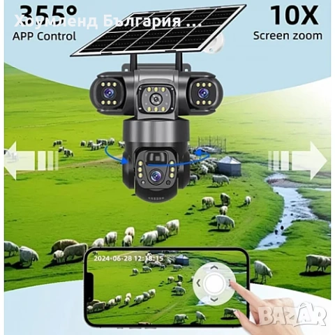 Автономна 4G 4К соларна камера с SIm карта и 4 обектива 12MP (4×3MP), снимка 6 - IP камери - 54303493