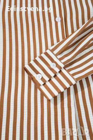 Дамска рокля тип риза на райе в кафяво и бяло, снимка 7 - Рокли - 50849708