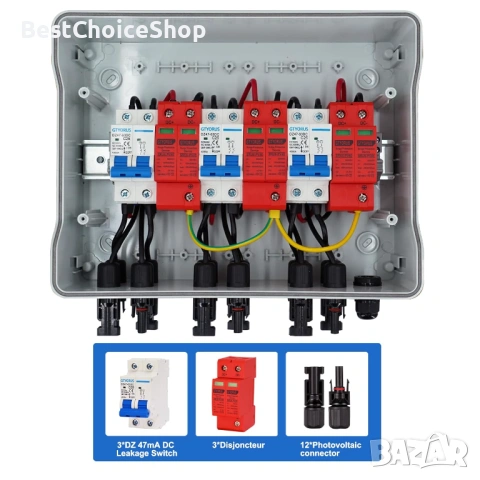 Защита от пренапрежение, PV DC изолатор, мълниезащита, DC 3-струнен прекъсвач, 500V 25A, снимка 7 - Друга електроника - 53630233
