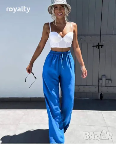 Син дамски панталон с лен, снимка 3 - Спортни екипи - 49485269