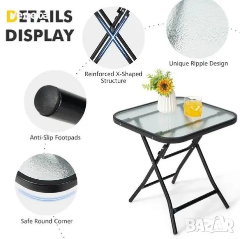 18-инчова квадратна бистро маса за вътрешен двор с неръждаема рамка , снимка 3 - Градински мебели, декорация  - 50022419