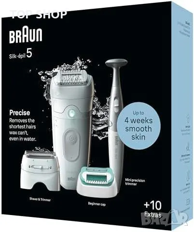 Нов Епилатор Braun Silk-épil 5 за Мокро/Сухо с Масажиращ Накрайник Браун, снимка 8 - Епилатори - 49956886