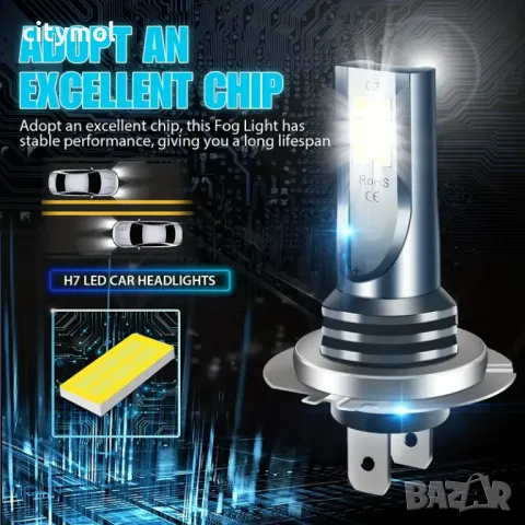 Комплект LED диодни лампи за фарове H7, 55W, 6000K, 12SMD 2835 чипа, снимка 2 - Аксесоари и консумативи - 49737516