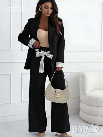 Дамски Елегантен Черен Костюм Сако с Панталон