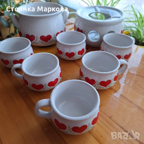 Керамичен комплект с нарисувани сърца, снимка 7 - Сервизи - 52637048
