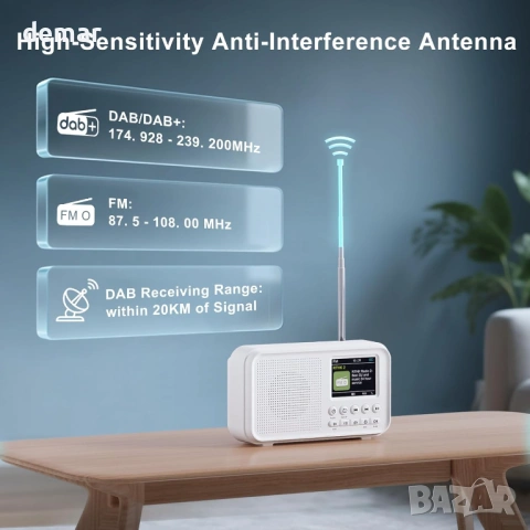 ROCAM Преносимо DAB/DAB+/FM радио, 3000mAH, 2.4" дисплей, Bluetooth 5.0 и Hi-Fi, снимка 4 - Радиокасетофони, транзистори - 53782317