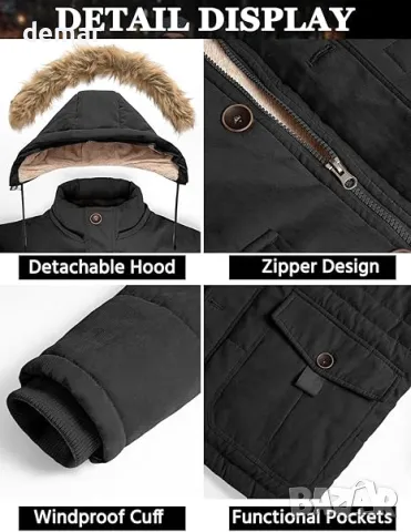 Мъжко зимно палто FemiChic: яке от полар с топла и сваляща се качулка, снимка 3 - Якета - 49793487