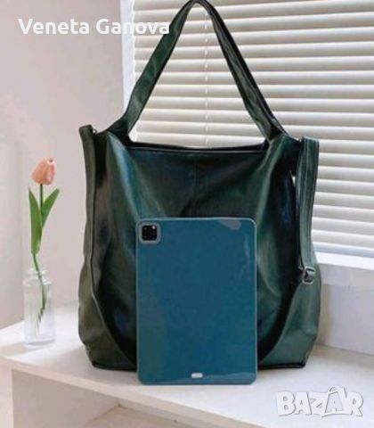 Зелена голяма чанта от мека екокожа, снимка 2 - Чанти - 45481229