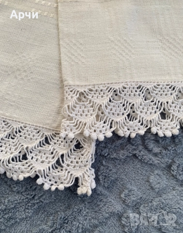 Големи месали от автентични платове с ръчно плетена дантела, снимка 6 - Антикварни и старинни предмети - 52699943