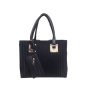 Луксозна дамска чанта от естествена кожа със златисти метални елементи в комплект с портмоне.