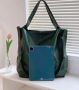 Зелена голяма чанта от мека екокожа, снимка 2