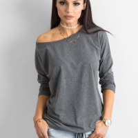 Памучна дамска блуза - Тъмносива - XS, снимка 1 - Блузи с дълъг ръкав и пуловери - 44941247