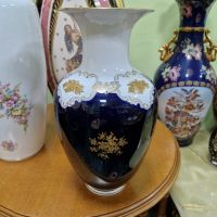 Рядка уникална антикварна колекционерска порцеланова немска ваза кобалт с позлата Reichenbach, снимка 4 - Вази - 45713468