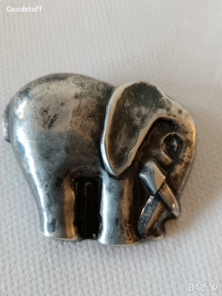 Сребро, брошка, слон, 925, винтидж , снимка 1