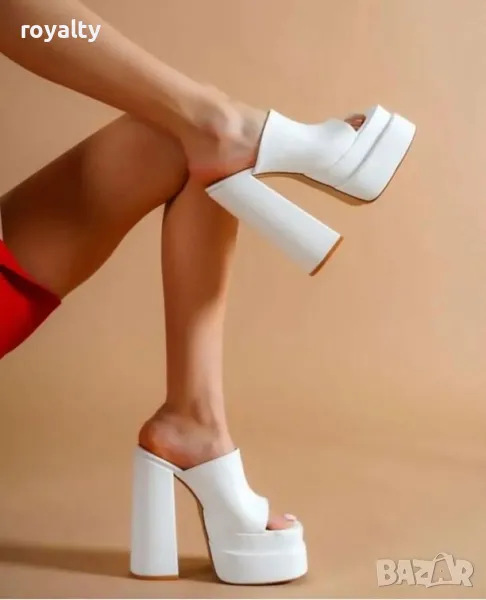 Чехли на ток - бяла кожа, снимка 1