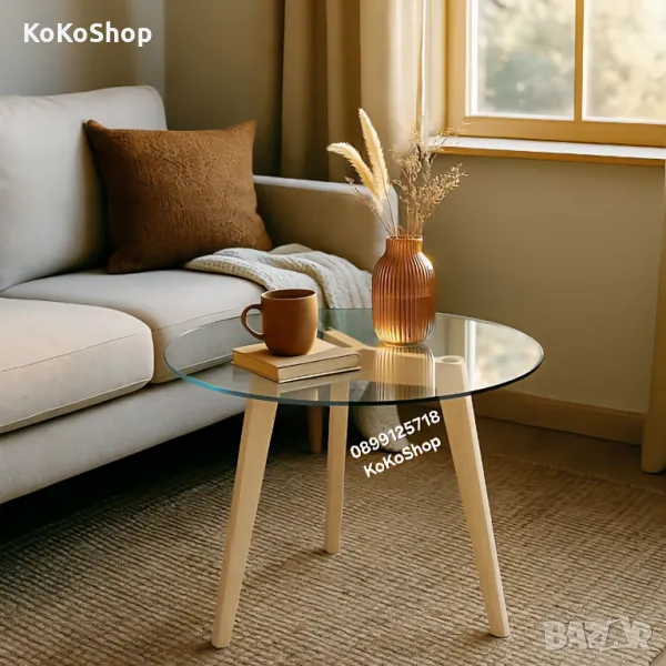 Маса-50х49 см./помощна маса със стъклен плот/маса за кафе, снимка 1