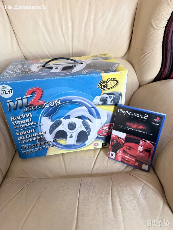 Mad Catz MC2 MicroCon волан + педали + игра подарък (PS2) – Перфектно състояние, снимка 1
