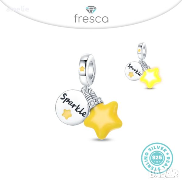 Талисман Коледен Fresca по модел тип Пандора сребро 925 Pandora Christmas Twinkle Star, снимка 1