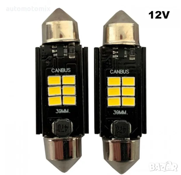 Диодни крушки 39мм, 6 SMD диода Canbus,2бр - 28852, снимка 1