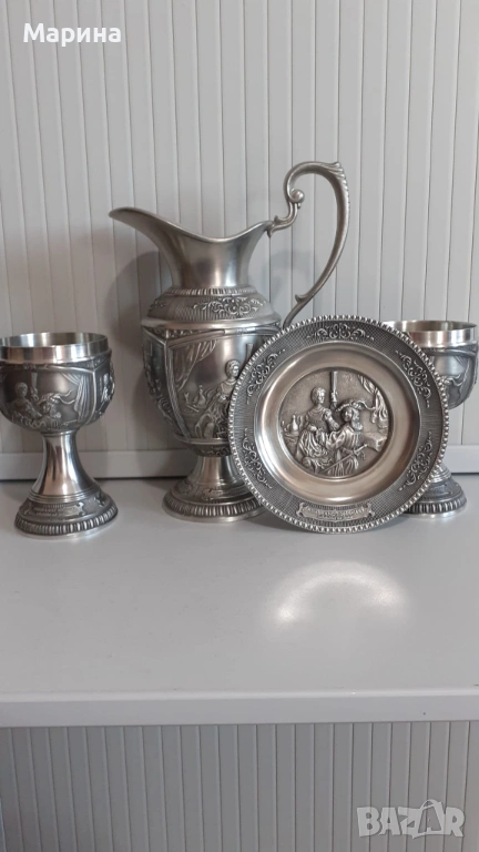 Комплект за вино "Рембрант" от калай Antik*Vintage #117, снимка 1