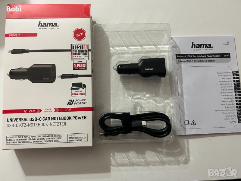 Зарядно Hama Car Notebook Power USB-C черно, снимка 1