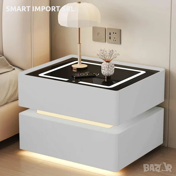 Интелигентно нощно шкафче Smart Heater LED, с безжично зареждане, бял, снимка 1