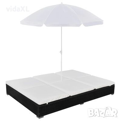 vidaXL Градинско лаундж легло с чадър, полиратан, черно（SKU:42950, снимка 1