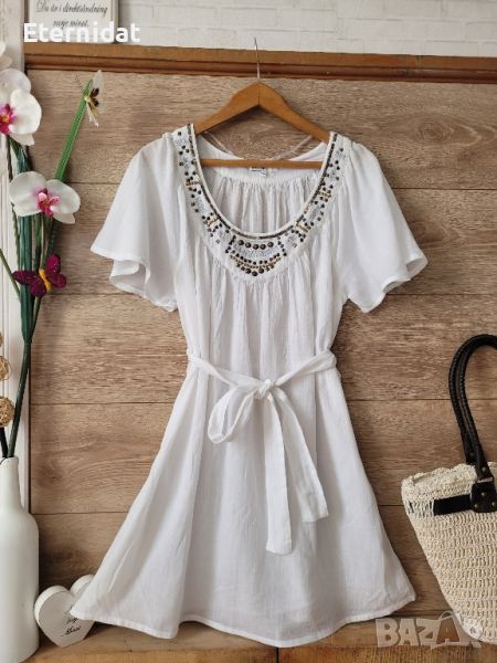 Бяла рокля памучна материя , снимка 1