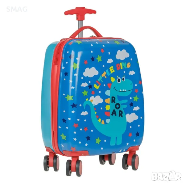 Детски Куфар с колелца за пътуване Синьо Червени Динозаври 22л S_1226469, снимка 1