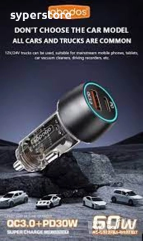Зарядно 12-24V / 60W Digital One SP01134, Abodos as-gs22,Type C + USB,  Fast Charge, PD30W+QC3.0, Qu, снимка 2 - Зарядни за кола - 52287119