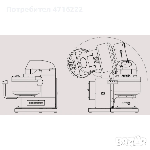 Професионална обръщаема спирална тестомесачка – 200 kg, 306 литра, снимка 3 - Обзавеждане на кухня - 53778655
