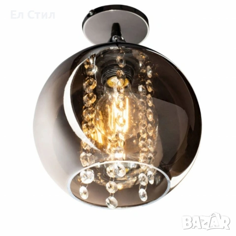 Луксозен плафон със стъклен абажур и кристали – стил, блясък и уют в един осветителен акцент, снимка 5 - Лампи за таван - 53588206