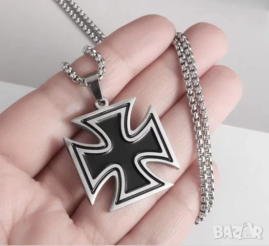 Рицар Тамплиер Колие Малтийски Кръст Stainless Iron Cross Pendant Necklace Knights Templar Commander, снимка 3 - Други ценни предмети - 50081778